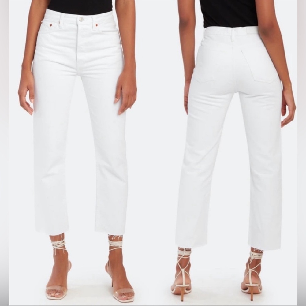 Re/done white high rise ankle crop stretch jeans - 25 - excellent pre-owned